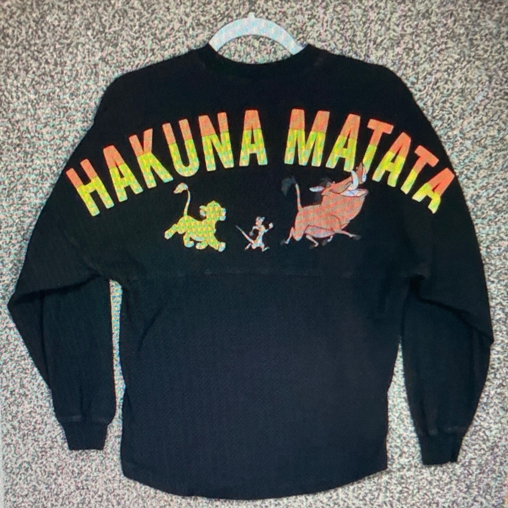 Disney Black Crewneck Sweater with Multicolor Hakuna Matata Graphic